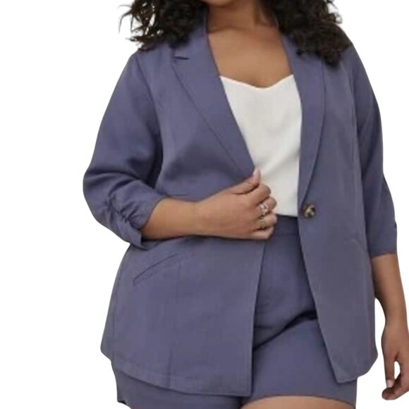 NWT Women's TORRID Night Shade Linen Blend Blazer Ruched Sleeves- Size 4X - Picture 1 of 9